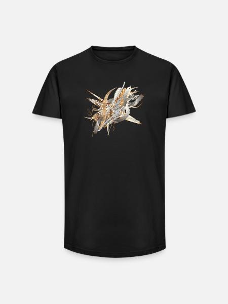 kunstnerisk filigran motiv lavet af bånd og fjer - Long fit herre T-shirt - sort