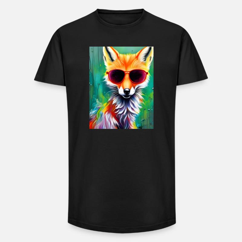 Neonfuchs mit roter Sonnenbrille - Long Fit Männer T-Shirt - Schwarz