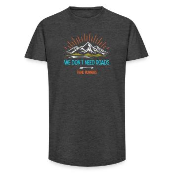 We Don't Need Roads. Trail Runners - Long Fit Men's T-Shirt - charcoal grey - Front - AI Model Male 185 light (185cm)