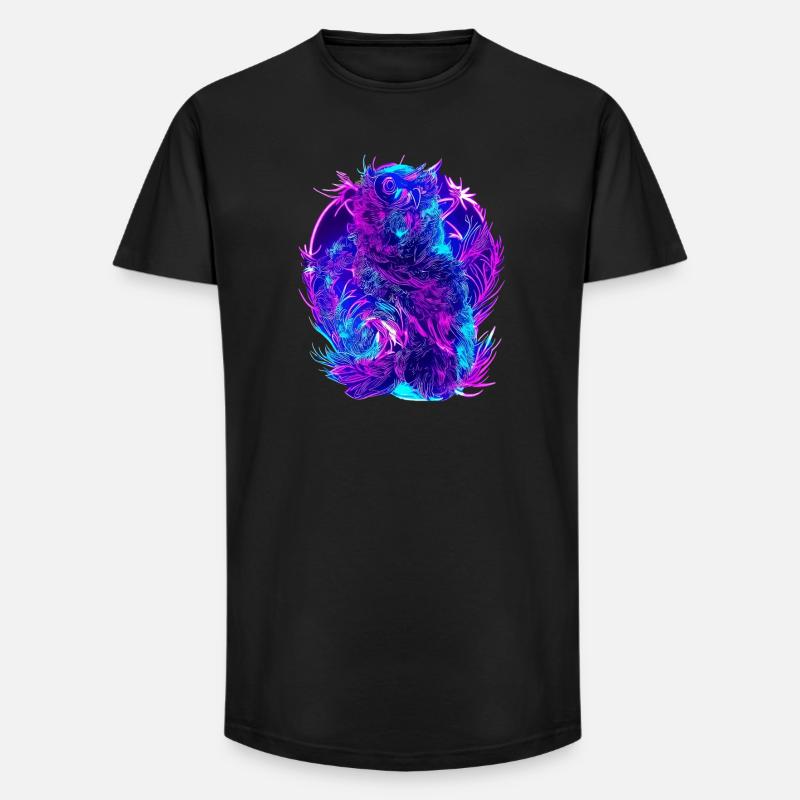 Abstrakte Eulen Neon Synthwave Kunst - Long Fit Männer T-Shirt - Schwarz