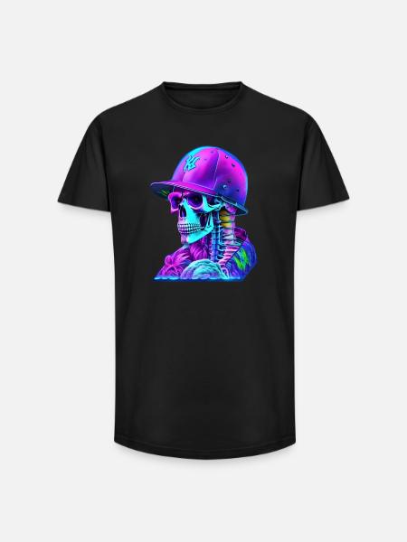 Skeleton with cap - Long Fit Men's T-Shirt - black