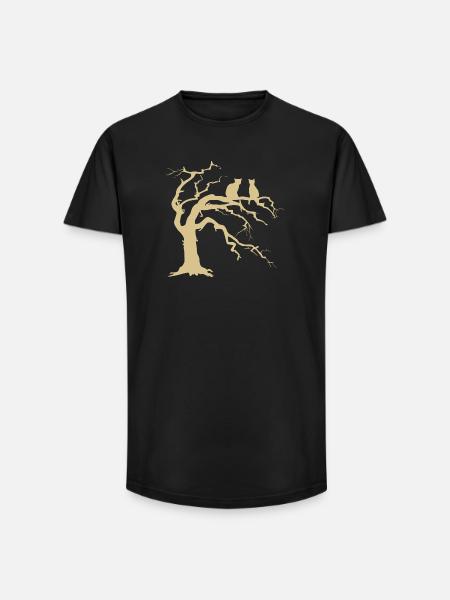 Dead tree with 2 cats silhouette - Long Fit Men's T-Shirt - black