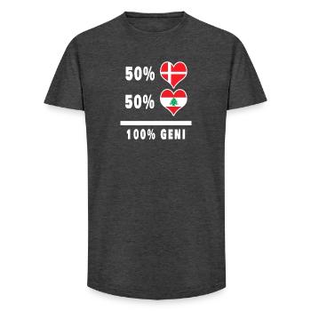 Lebanon and Denmark 100% genius flag - Long Fit Men's T-Shirt - charcoal grey - Front - AI Model Male 185 light (185cm)