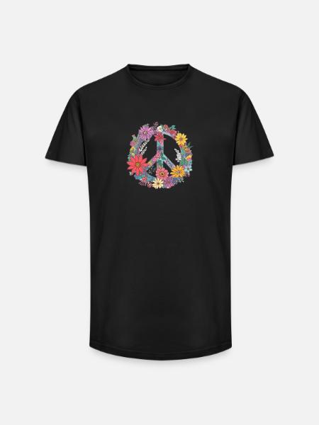 Flowers Peace - Long Fit Men's T-Shirt - black