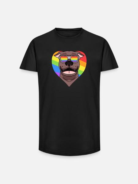 Rainbow - Chien pitbull avec lunettes - T-shirt coupe longue homme - noir
