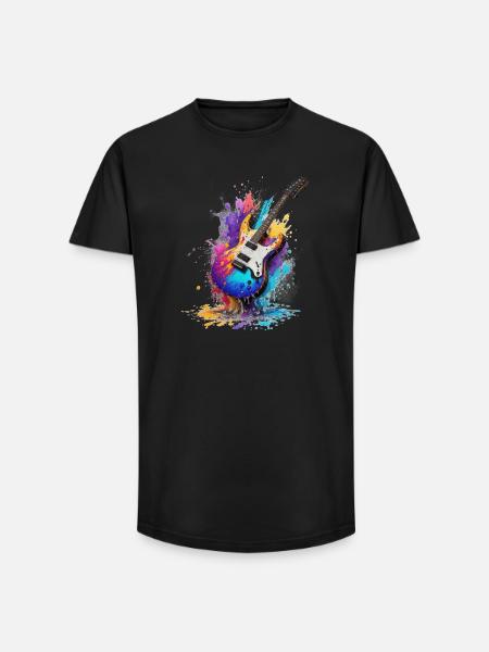 Gitarre - Long Fit Männer T-Shirt - Schwarz
