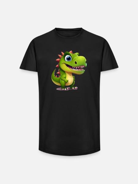 Sunny Green Dino Smile Tee Design - Long Fit Men's T-Shirt - black