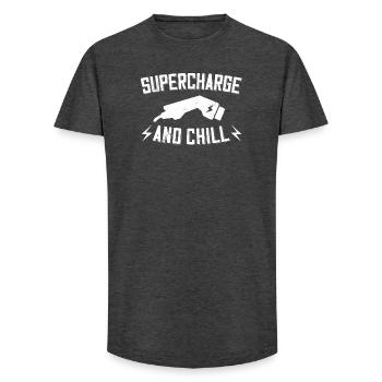 Supercharge And Chill - for electric car fans - Long Fit Men's T-Shirt - charcoal grey - Front - AI Model Male 185 light (185cm)