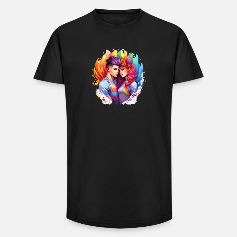 Regenbogenliebe Duo im Farbrausch - Long Fit Männer T-Shirt - Schwarz