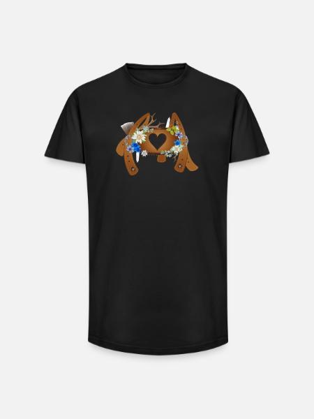 geschmückter Quersteg bei Lederhose Hosenträgern - Long Fit Männer T-Shirt - Schwarz