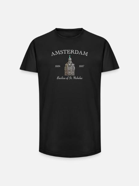 Amsterdam, Basilique Saint-Nicolas, Pays-Bas - T-shirt coupe longue homme - noir
