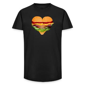 Petit pain à hamburger farci en variation de forme de cœur - T-shirt coupe longue homme - noir - Devant - AI Model Male 185 light (185cm)