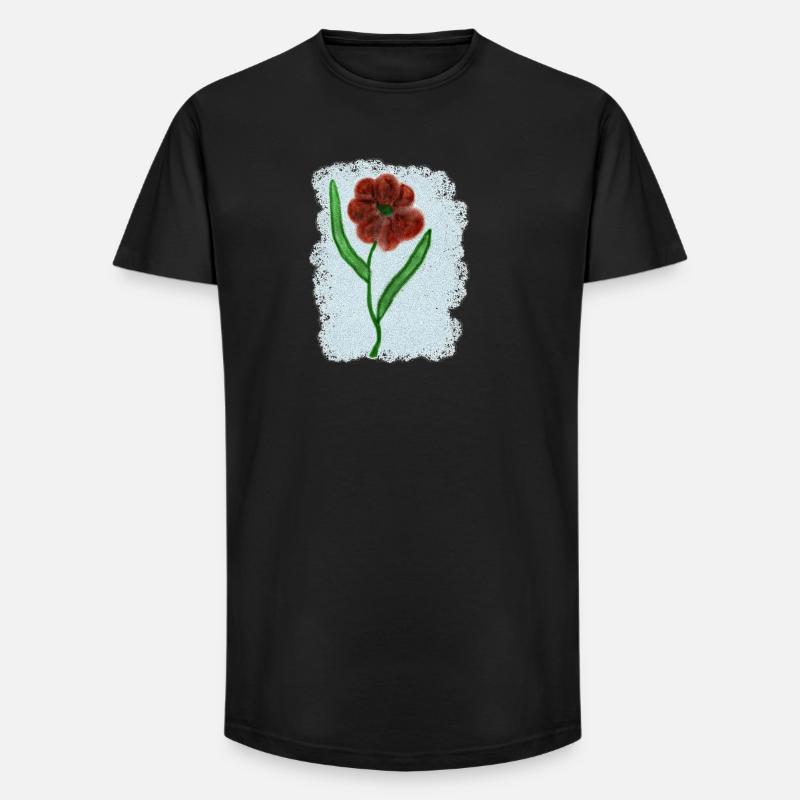 Rostrote Blume mit Grünen Blättern - Long Fit Männer T-Shirt - Schwarz