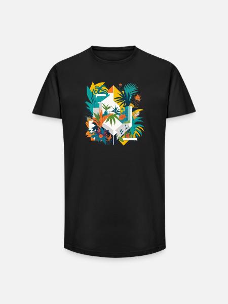 Geometric Jungle - Long Fit Men's T-Shirt - black