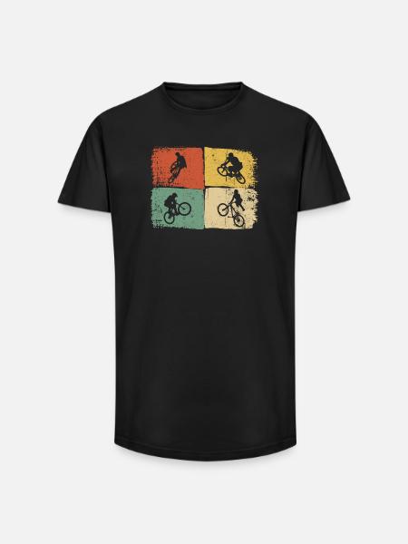 Quad-Silhouetten auf Farbblöcken - Long Fit Männer T-Shirt - Schwarz