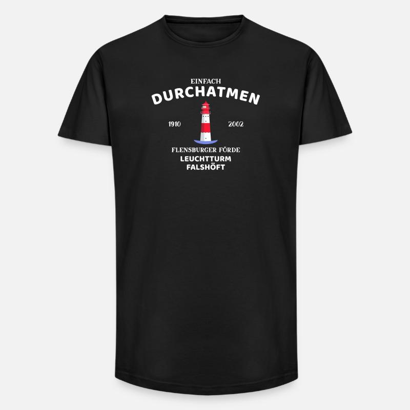 Flensburger Förde, Leuchtturm Falshöft, Durchatmen - Long Fit Männer T-Shirt - Schwarz