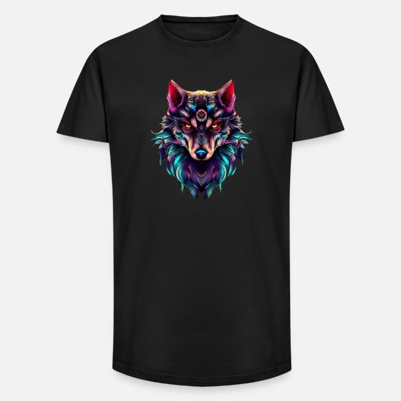 Wolf’s Head Synthwave Wolf - T-shirt coupe longue homme - noir