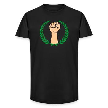 Couleur du poing, tenue en l’air, couronne de laurier vert - T-shirt coupe longue homme - noir - Devant - AI Model Male 185 light (185cm)