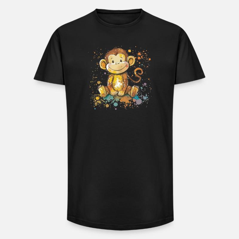 Verspielte Affe Aquarell Illustration - Long Fit Männer T-Shirt - Schwarz