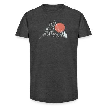 Crimson Sun Over Alpine Peaks - Long Fit Men's T-Shirt - charcoal grey - Front - AI Model Male 185 light (185cm)