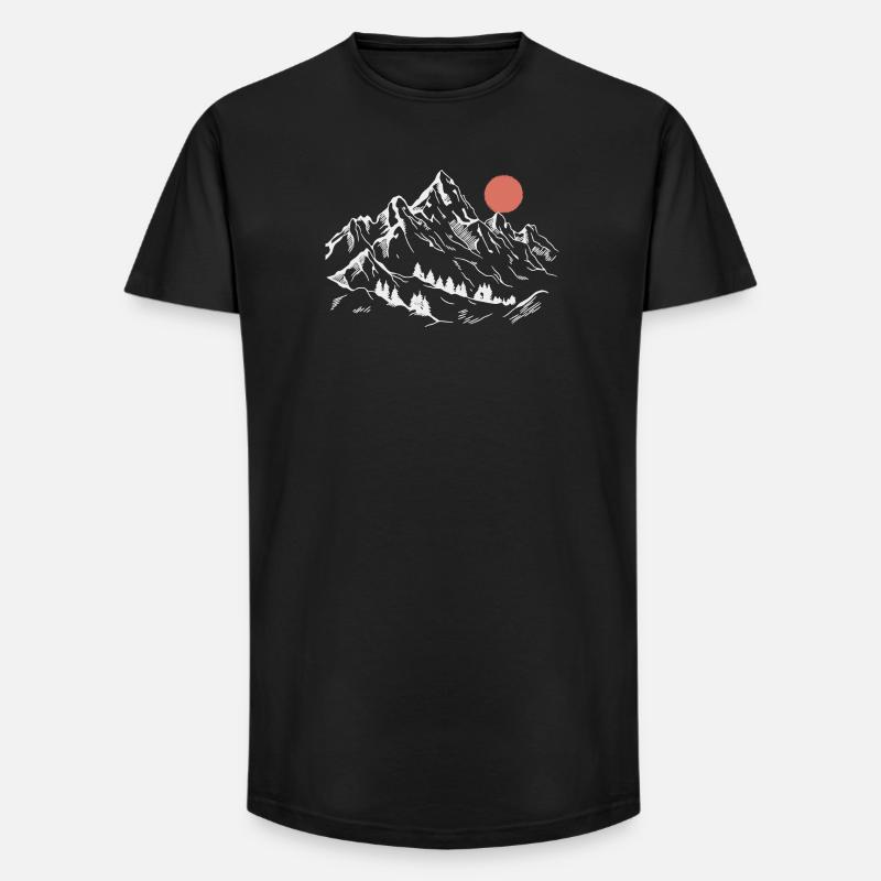 Schneebedeckte Gipfel unter roter Sonne - Long Fit Männer T-Shirt - Schwarz