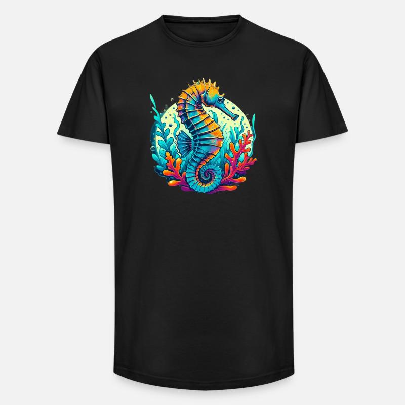 Seepferdchen - Long Fit Männer T-Shirt - Schwarz