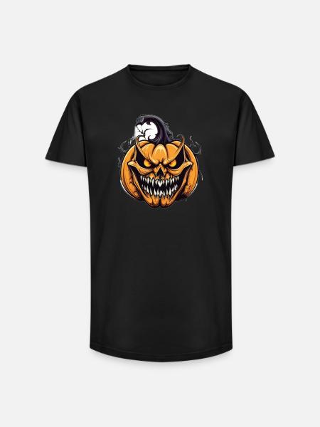 Creepy pumpkin with demon mask - Long Fit Men's T-Shirt - black