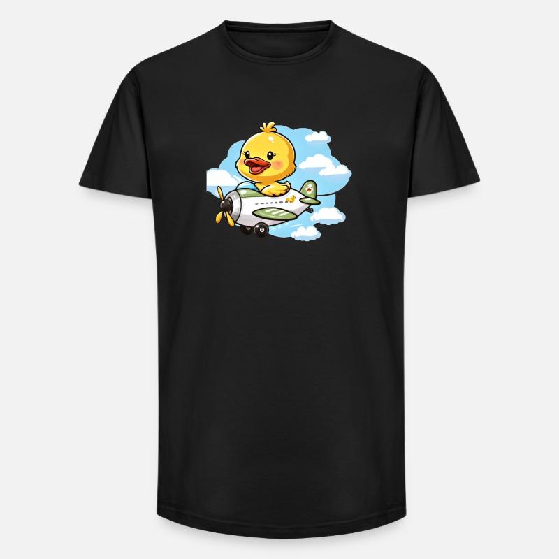 Conception mignonne de canard aviateur - T-shirt coupe longue homme - noir
