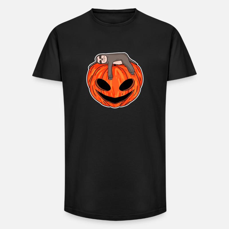 Sloth sleeping on pumpkin - Long Fit Men's T-Shirt - black