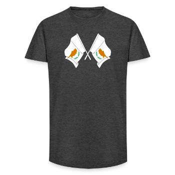 Deux drapeaux Chypre - T-shirt coupe longue homme - charbon - Devant - AI Model Male 185 light (185cm)
