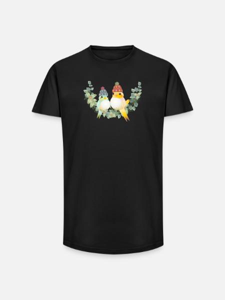 Dos pájaros coloridos con sombrero de bobble para Navidad - Camiseta long fit hombre de algodón - negro