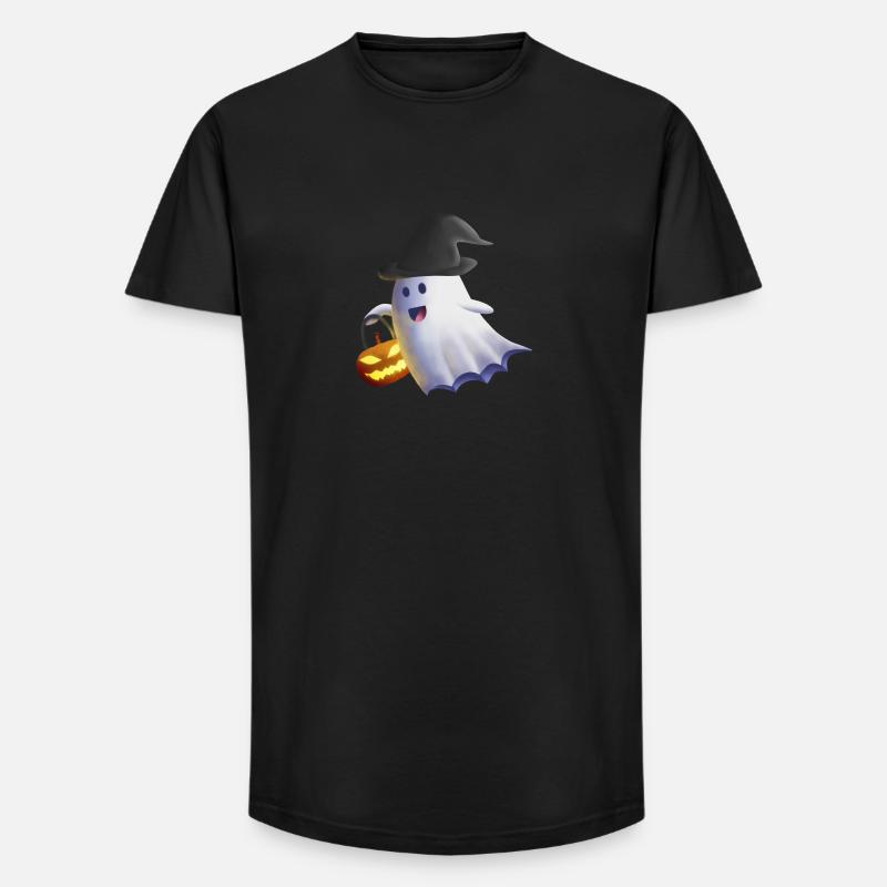 Geist mit Hexenhut und Kürbislaterne - Long Fit Männer T-Shirt - Schwarz