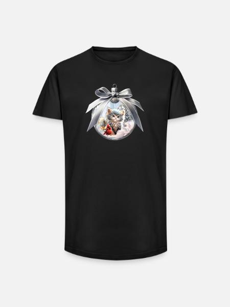 Kleines Kätzchen mit Vogel. - Long Fit Männer T-Shirt - Schwarz