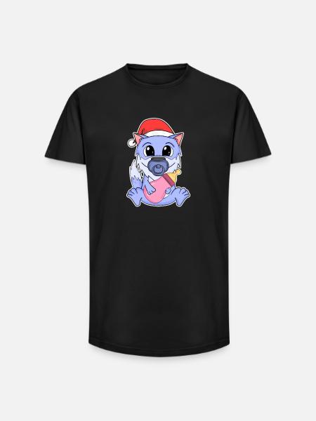 Bébé loup Noël - T-shirt coupe longue homme - noir