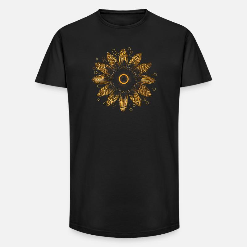 Boho Sonnenblumen Mandala Muster - Long Fit Männer T-Shirt - Schwarz