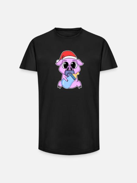 Cochon bébé Noël - T-shirt coupe longue homme - noir