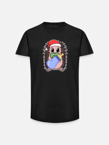 Hérisson bébé Noël - T-shirt coupe longue homme - noir