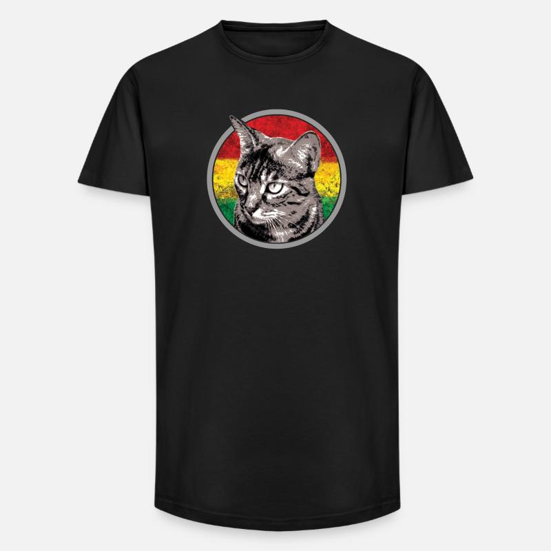 Katzengesicht mit Reggaefahne - Long Fit Männer T-Shirt - Schwarz