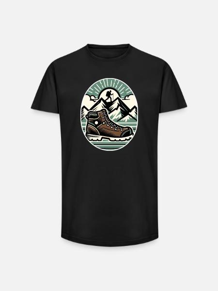 Drawing Hiker Bergwanderschuh - Long Fit Männer T-Shirt - Schwarz
