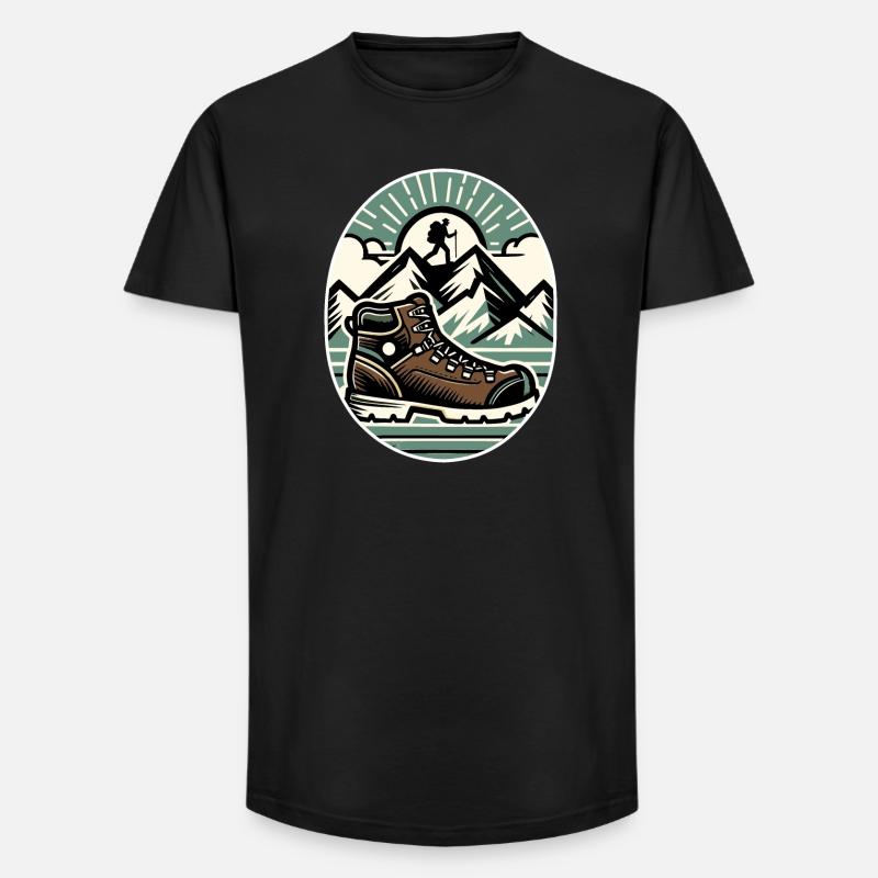 Drawing Hiker Bergwanderschuh - Long Fit Männer T-Shirt - Schwarz