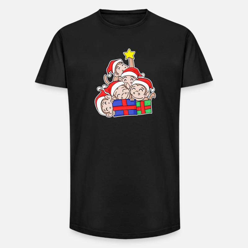 Monkey Monkey Christmas Tree Christmas - Long Fit Men's T-Shirt - black