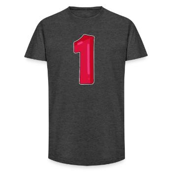 Number 1 Red Dark - Long Fit Men's T-Shirt - charcoal grey - Front - AI Model Male 185 light (185cm)