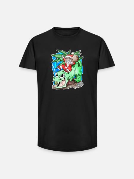 Weihnachtsmann auf Dino - Long Fit Männer T-Shirt - Schwarz