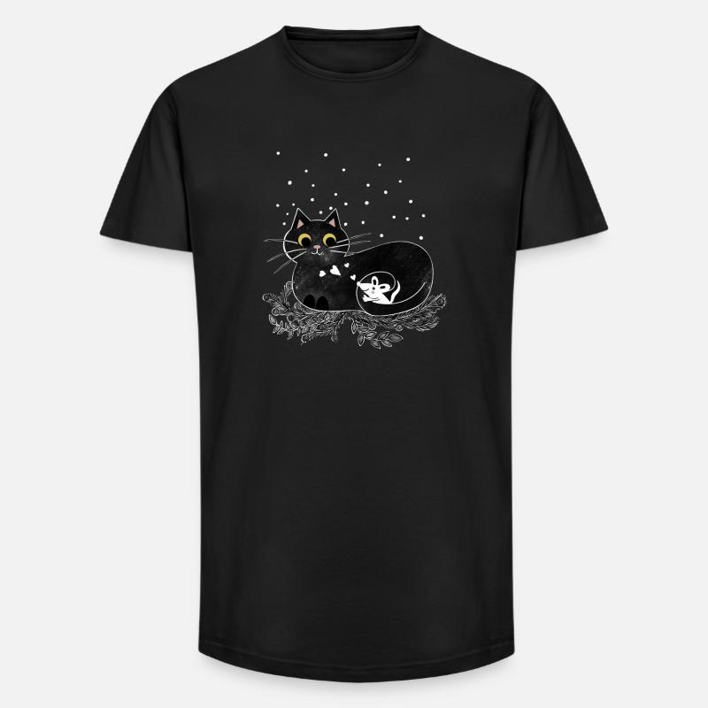 Katze Maus Winter Illustration - Long Fit Männer T-Shirt - Schwarz
