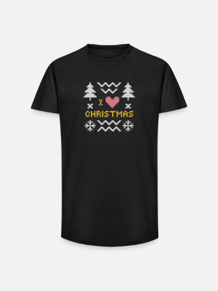 Festliches Strickherz mit Weihnachtsbäumen - Long Fit Männer T-Shirt - Schwarz