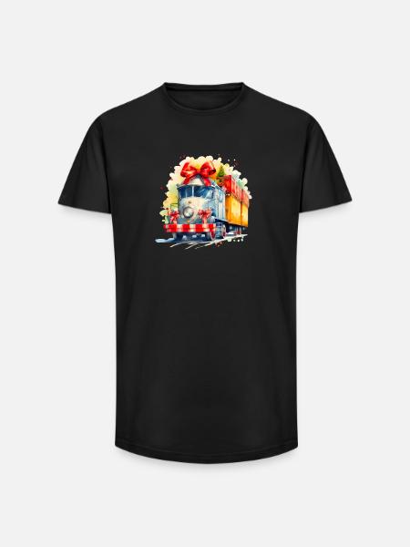 Aquarell Weihnachtszug mit Geschenken - Long Fit Männer T-Shirt - Schwarz