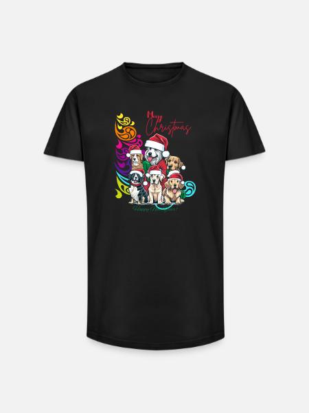 Festive Dog Squad Christmas Design - Long Fit Men's T-Shirt - black