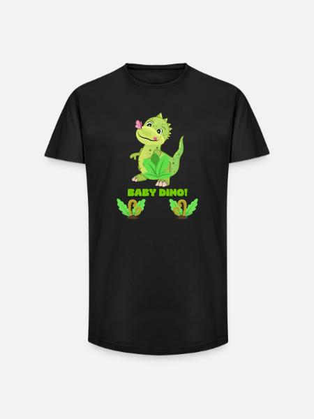 Cute Baby Dinosaur Fantasy Illustration - Long Fit Men's T-Shirt - black