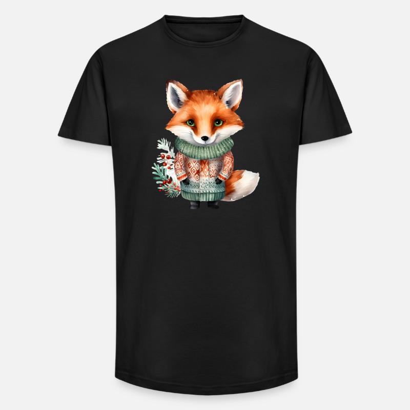 Winterfuchs im Pullover - Long Fit Männer T-Shirt - Schwarz