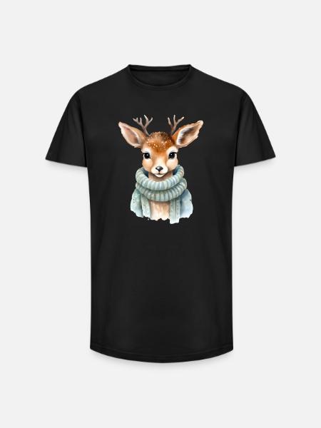 Rehkitz im Wintermantel - Long Fit Männer T-Shirt - Schwarz